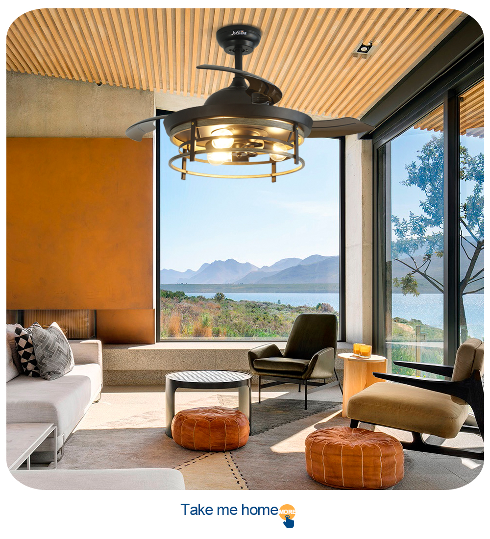 Home Office 3000K Color Temperature Ceiling Fan with Hidden Blades 42 Inches Brown Blades