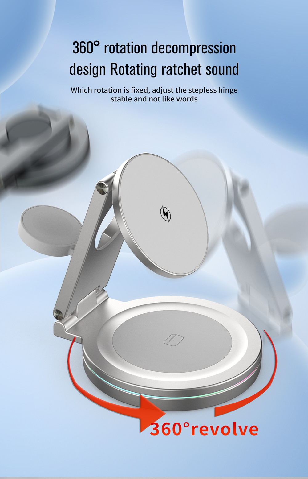 360-Degree Rotation 15W Magnetic Wireless Charger with Type C Cable 98.3*24.7*95.8mm