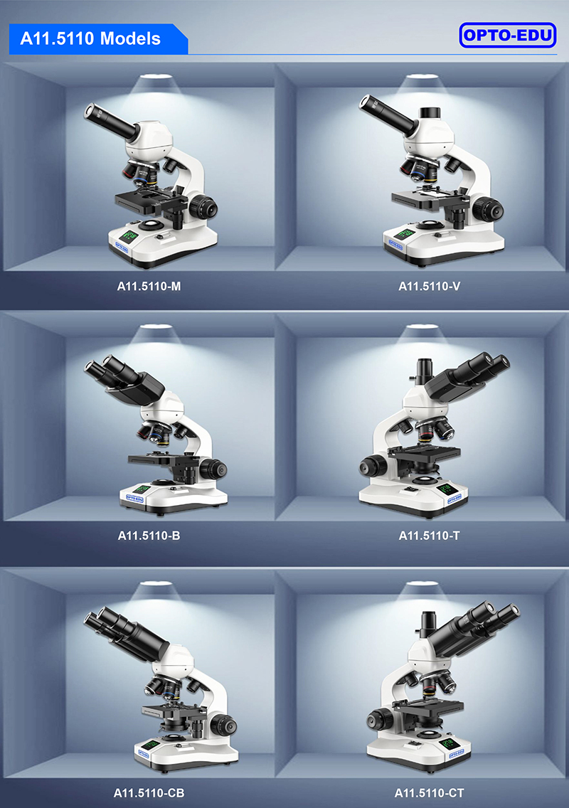 OPTO-EDU A11.5110 Student Microscope with Dual LED Light Source Digital Screen and Full Metal Body for Educational Use