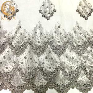 China Grey Beaded Decoration Handmade Lace Fabric For Evening Dress factory