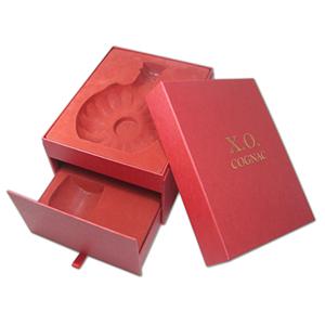 China Red Matte Varnishing XO Wine Gift Box Packaging With Drawer And Lid factory