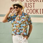 52% Linen Summer Button Up Shirts Mens Short Sleeve Hawaiian Casual Floral
