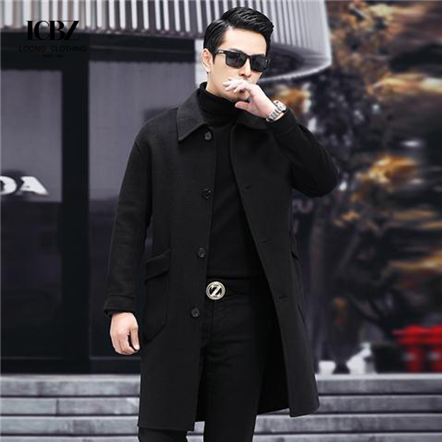 Autumn Winter Men's Double Collar Warm Coat with Standard Thickness and V-neck Collar
