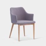 Hotel Restaurant Dining Chair with Solid Ash Wood Frame and Upholstered Metal