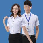 Summer Blue Striped Custom Business Shirts Short Sleeved Shirt For Male / Female