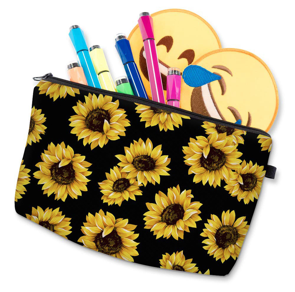 Sunflower Print Polyester Makeup Bag For Toiletries