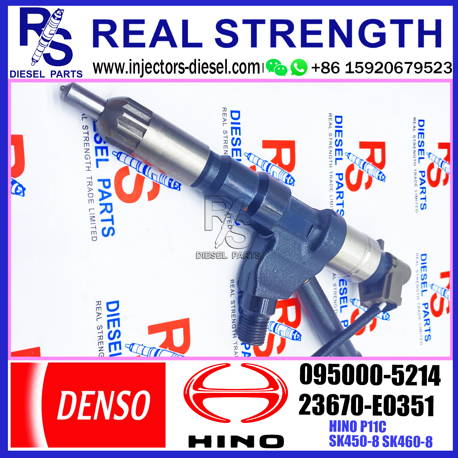 Excavator Spare Part 23670-E0351 Fuel Injector 095000-5215 SK460-8 P11C KOBELCO 095000-5213 095000-5214