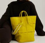 Frosted Flannel Strap Bucket Bag 30cm Woven Leather Shoulder Bag