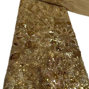 China Latest fashionable aso ebi beaded lace wedding dress with shiny beaded French mesh lace with colorful beaded factory