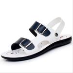 Fashion Mens Leather Slides Shoes , Summer Genuine Leather Flat Sandals