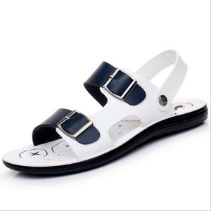 China Full Grain Leather Mens Handmade Sandals , Comfortable / Breathable White Beach Sandals factory