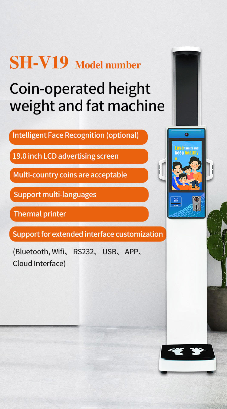Height Weight Coin Operated Weighing Scales Body Fat Measurement Device For Gym