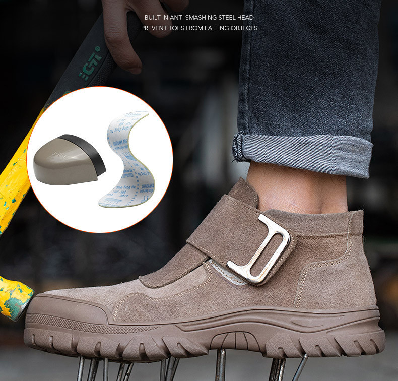 Comfortable Men's Welding Safety Shoes Suede Work Boots With Rubber Sole Felt Button Kevlar