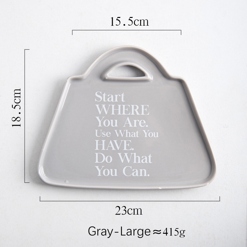 Under Glazed Technique Ceramic Snack Plate Set For Cute Bag Shape Gray Serving Plate