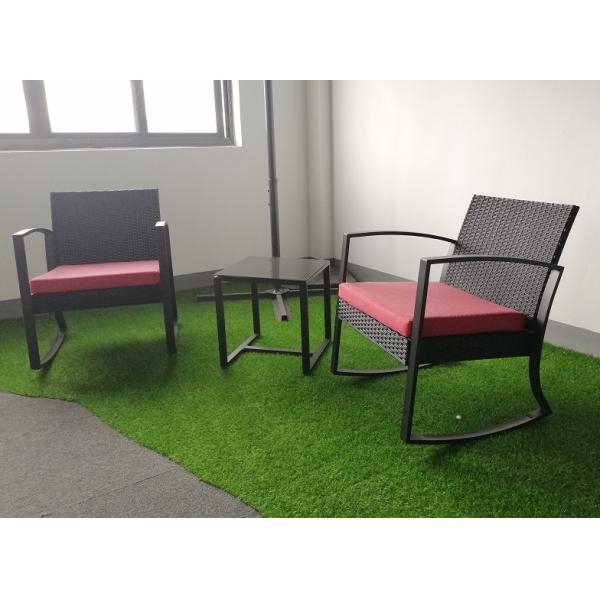 China Plastic Steel Frame Garden Rattan Rocking Sofa Coffee Table Set factory