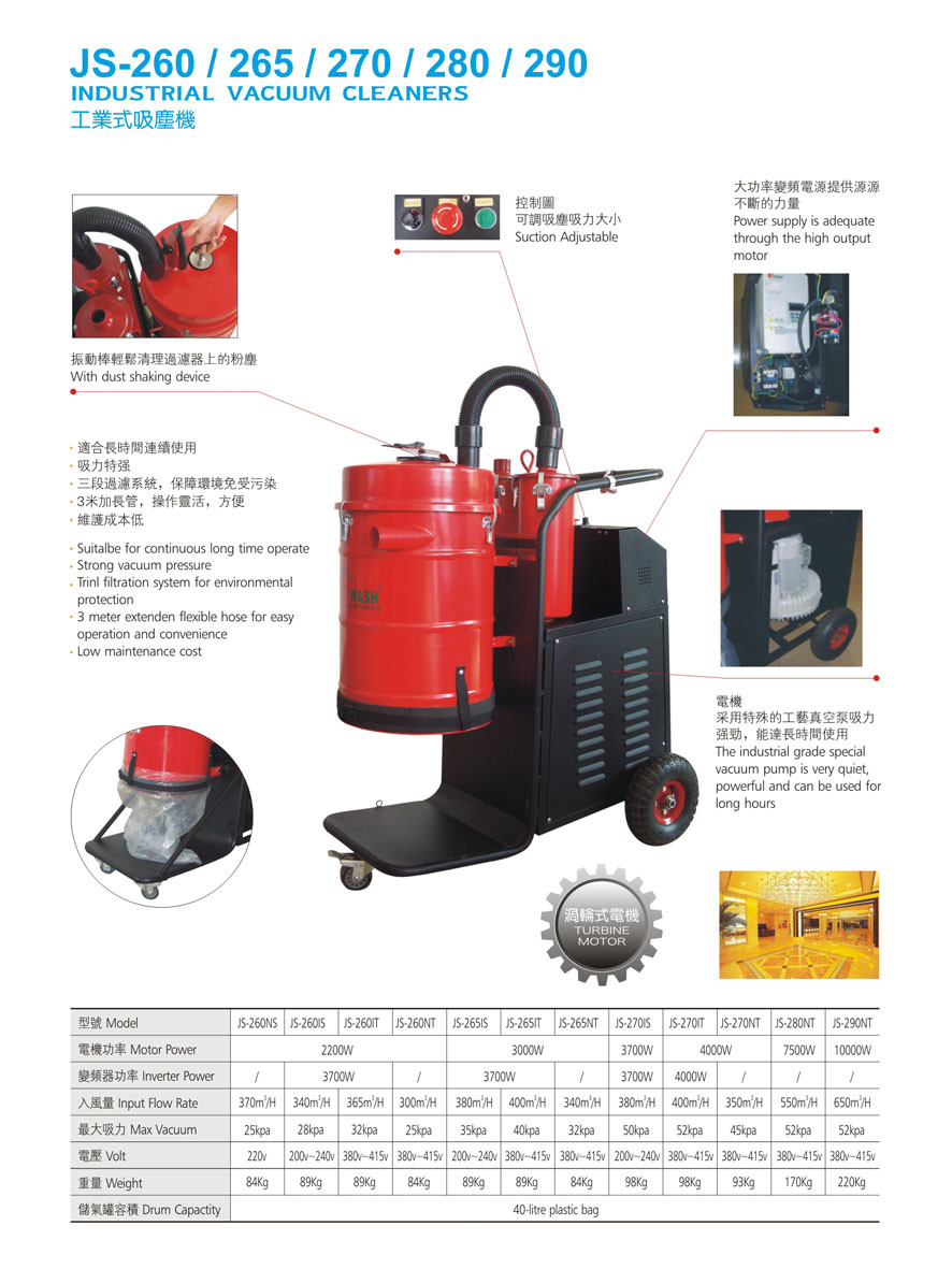 JS-265IS/IT/NT Industrial Vacuum Cleaner