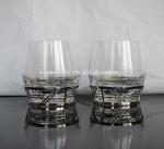 Retro Style Metal Base Rock Glass Handmade Whiskey Glass , Crystal Whisky