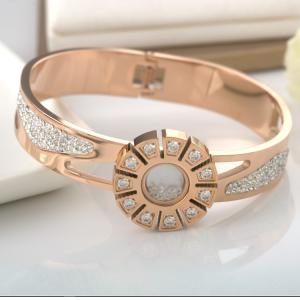 China 18K Gold Diamond CZ Inlay Luxury Brand Fine Jewelry Crystal Bracelet For Women Gift Stainless Steel Bracelet Bangle factory