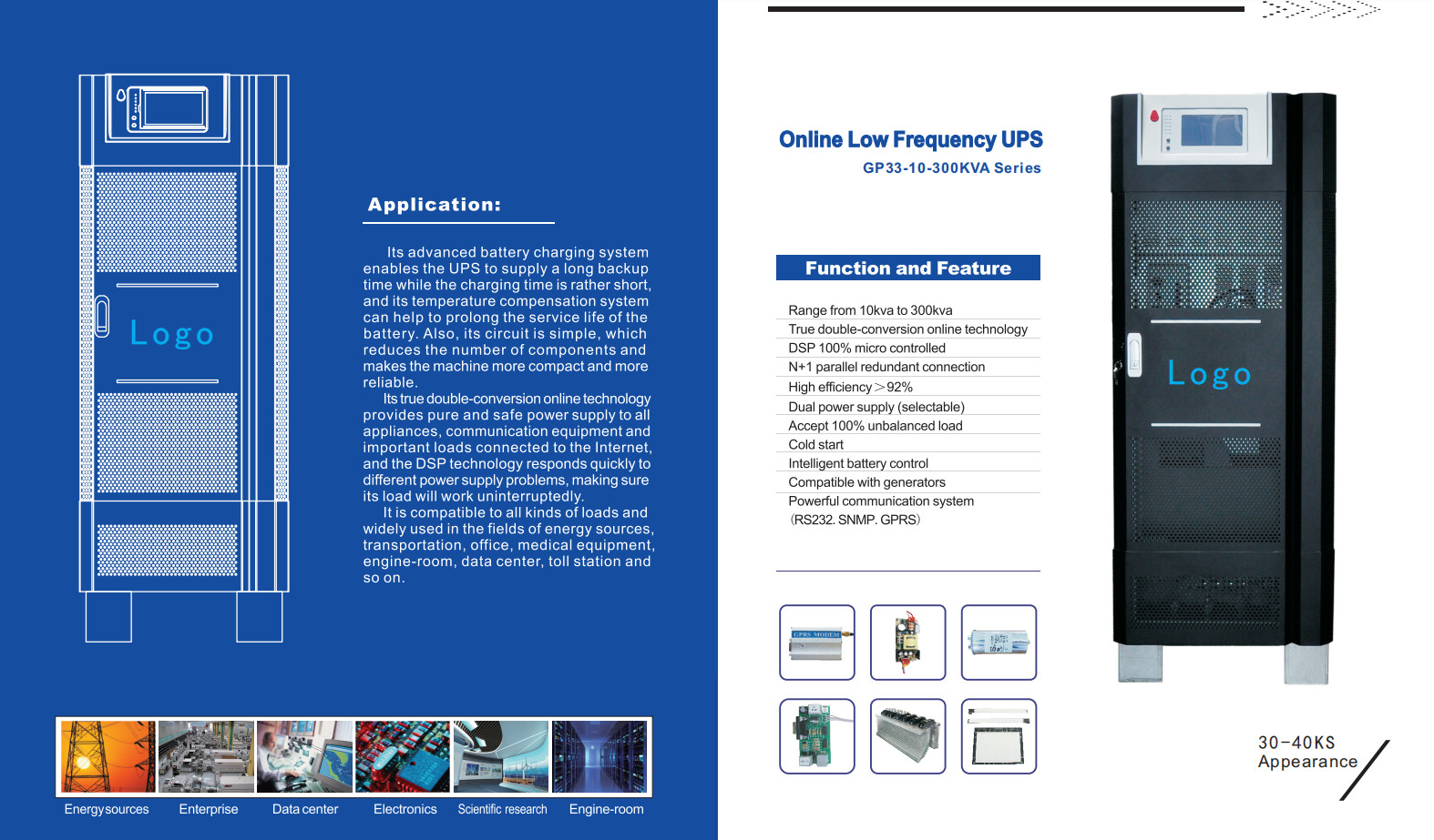 RS232 Three Phase 300KVA IGBT DSP Double Conversion UPS