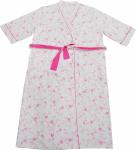 Ladies Cotton Jersey Pink Floral Printed Bath Robe Kimono Wrap Red Piping 3/4