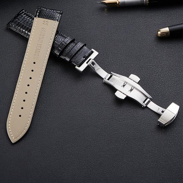 Buckle Watch Band Lizard Pattern Strap Soft Double-button Butterfly Alligator