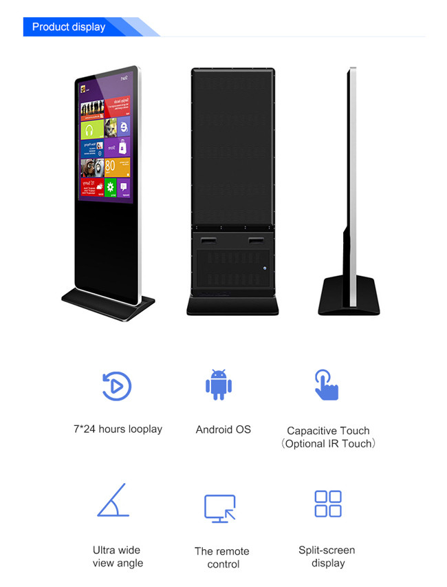 LCD 55 Inch Digital Signage Kiosk Android OS Freestanding Kiosk