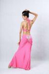 Pink Belly Dancing Clothes Erogenous Halter Neck Metallic Bras Side Split Maxi