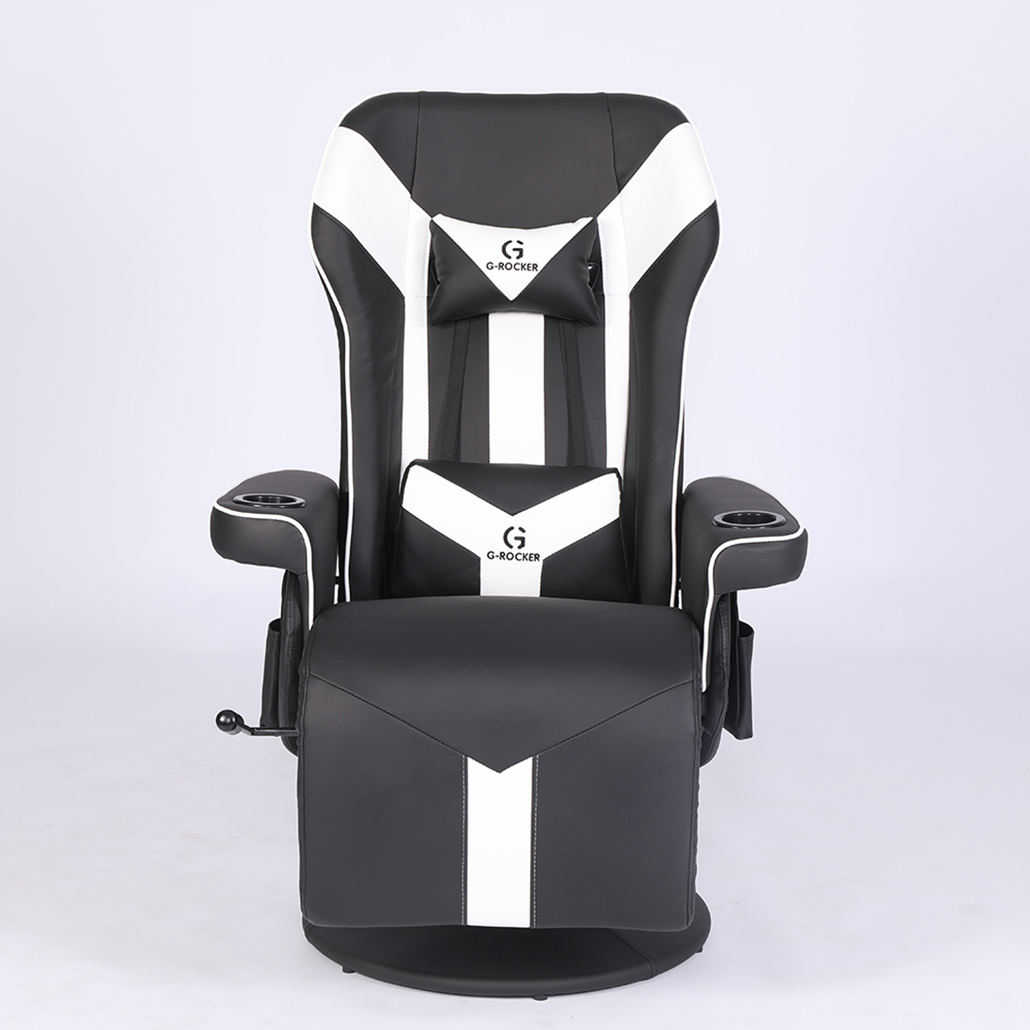 Office/Home Gaming Chair with Cup Holder and Footrest in White Racing Style Leather