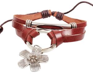 China Brown multi strands lucky flower leather bracelets for women factory