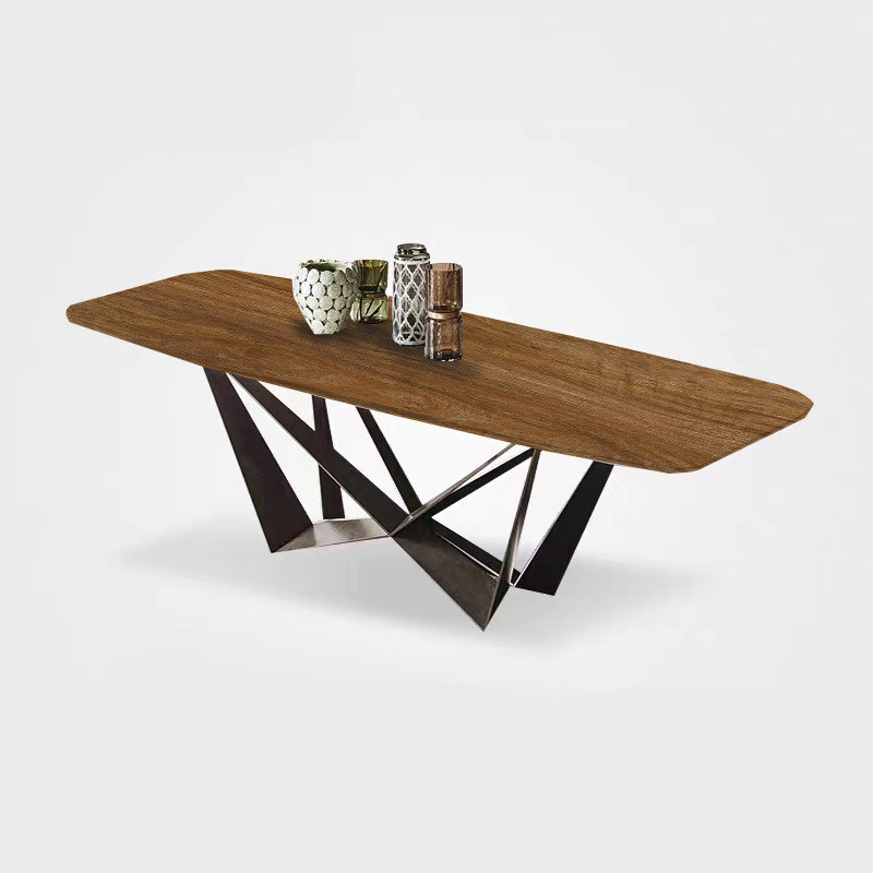 China GeoSteel X Base Industrial Wood Dining Tables Modern Rectangle factory
