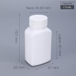 170ml Square Canister for Medical Pills HDPE Material Thicken Plastic Screen