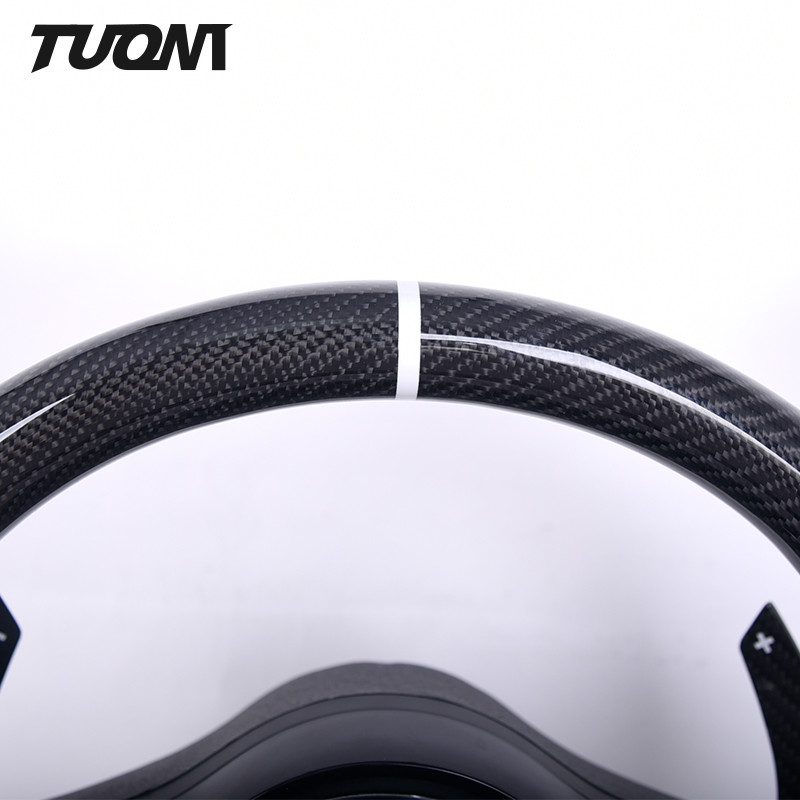 White Stripe Black Perforated Leather Mercedes Steering Wheel Carbon Fiber