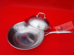 China Stainless steel wok,thickness 2.5mm with cast iron handle factory