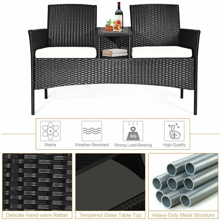 Outdoor Garden Cafe Camping Patio Courtyard Chair Party PE Rattan Wicker Loveseat Set