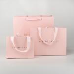 200gsm Paper Custom Made Shopping Bags Pink Paper Retail Bags With Ribbon Handle