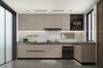 L-Shaped Beige Modern Stainless Steel Kitchen Cabinets With Glass Doors Design
