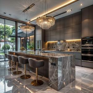 Modern Luxury Kitchen Cabinet Black Stainless Melamine Board Furniture Modular