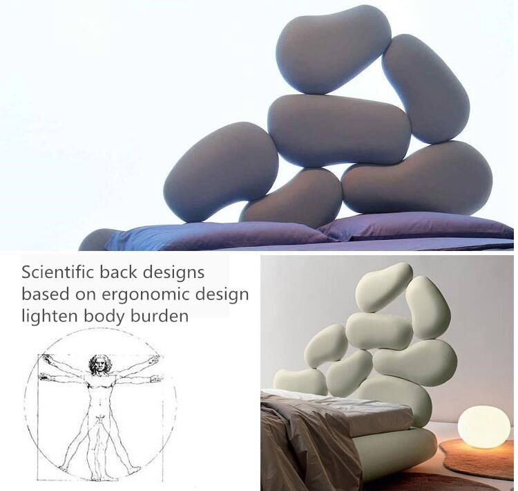 Wooden Frame Unique Shaped Upholstered Headboard Latest Double Bed Design