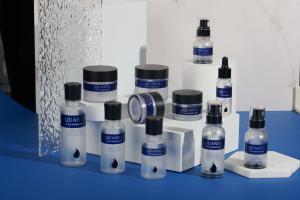 China Blue Frosted Empty Cosmetic Bottle Series Group PET PETG Plastic For Cream Serum factory