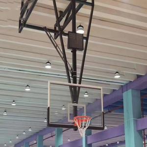 China Tempered Glass Backboard Basketball Hoop Electric Folding Suspended on sale