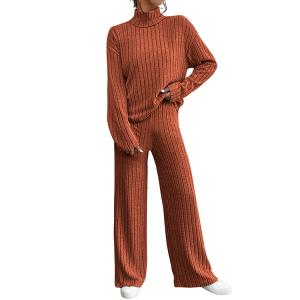 China 2024 Autumn and Winter Casual High Neck Knitted Long sleeved Sweater Set Women's Loose Pants Two Piece Set factory