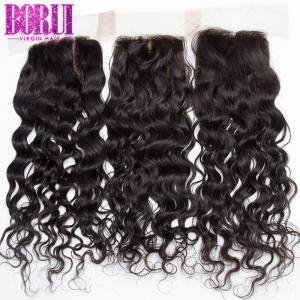 China Brazilian Human Hair Lace Closure Free Part Water Wave With Baby Hair HD Lace factory