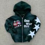Acid Wash French Terry Hoodie Custom Streetwear Boxy Cropped Distressed Vintage