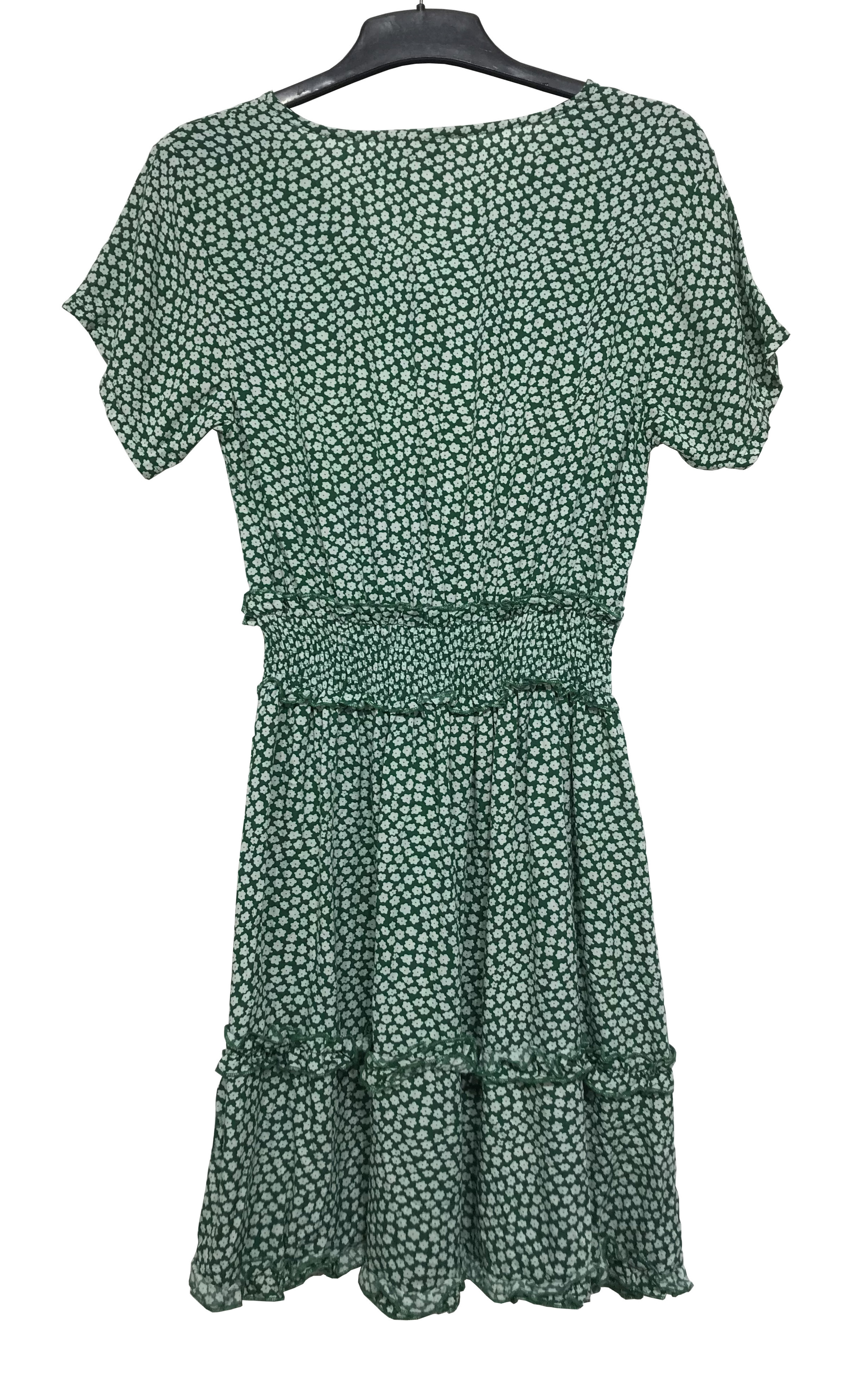 High Waist Flower Plus Size Print Dress Polyester Fabric Green Color For Holiday