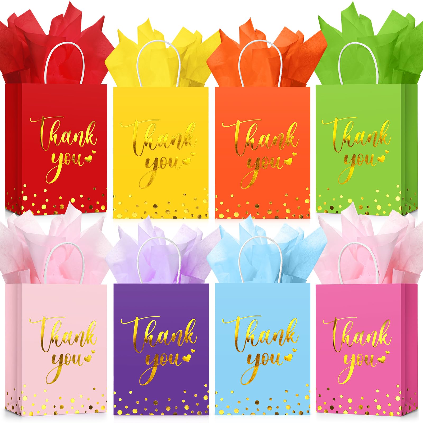 Folding Custom Thank You Flat Bottom Kraft Paper Gift Bags With Handles Thank You Logo