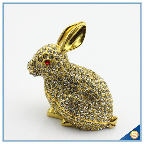 Handcraft Metal Rabbit Shape Trinket Box Full Of Rhinestone Lucky jewelry Box