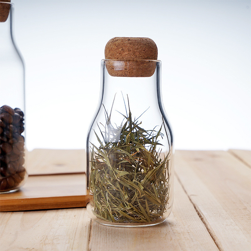 150 Ml 330 Ml Decorative Glass Bottles / Glass Storage Jars With Cork Lid
