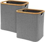 Nordic Simplicity Canvas Rectangular Bamboo Hamper / Laundry Organizer 17.5x15