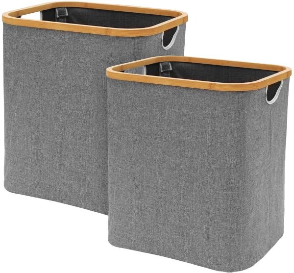 Nordic Simplicity Canvas Rectangular Bamboo Hamper / Laundry Organizer 17.5x15