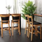 Adjustable Wooden Cafe Bar Stools Height For 42 Inch Counter Brown Leather